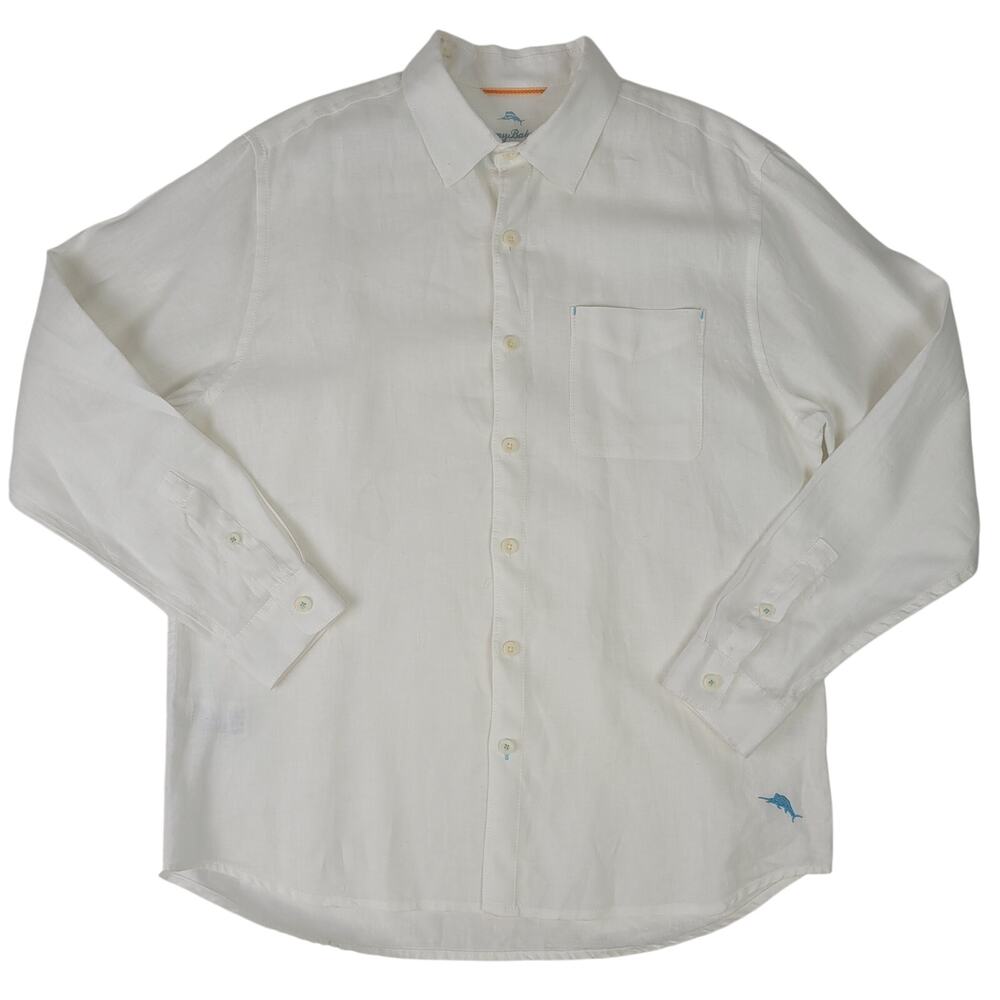 Tommy Bahama Relax White Linen Shirt Long Sleeve Beach Style Men's Sz L